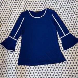 Alisha d Women's royal Blue Bell Sleeve Top white contrast round neck Medium